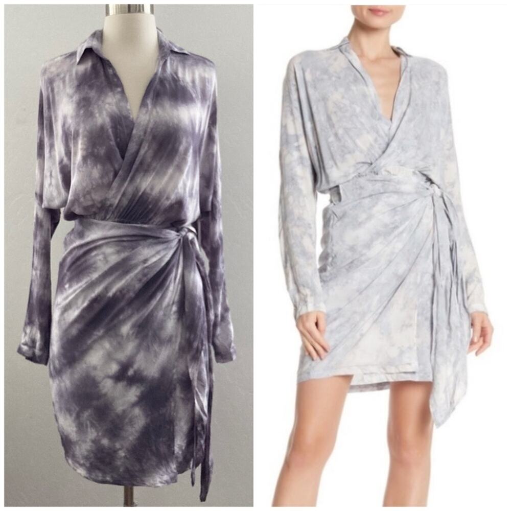 Young Fabulous & Broke Raine Dress XS Tie-Dye Wrap Mini Elastic Purple White NEW